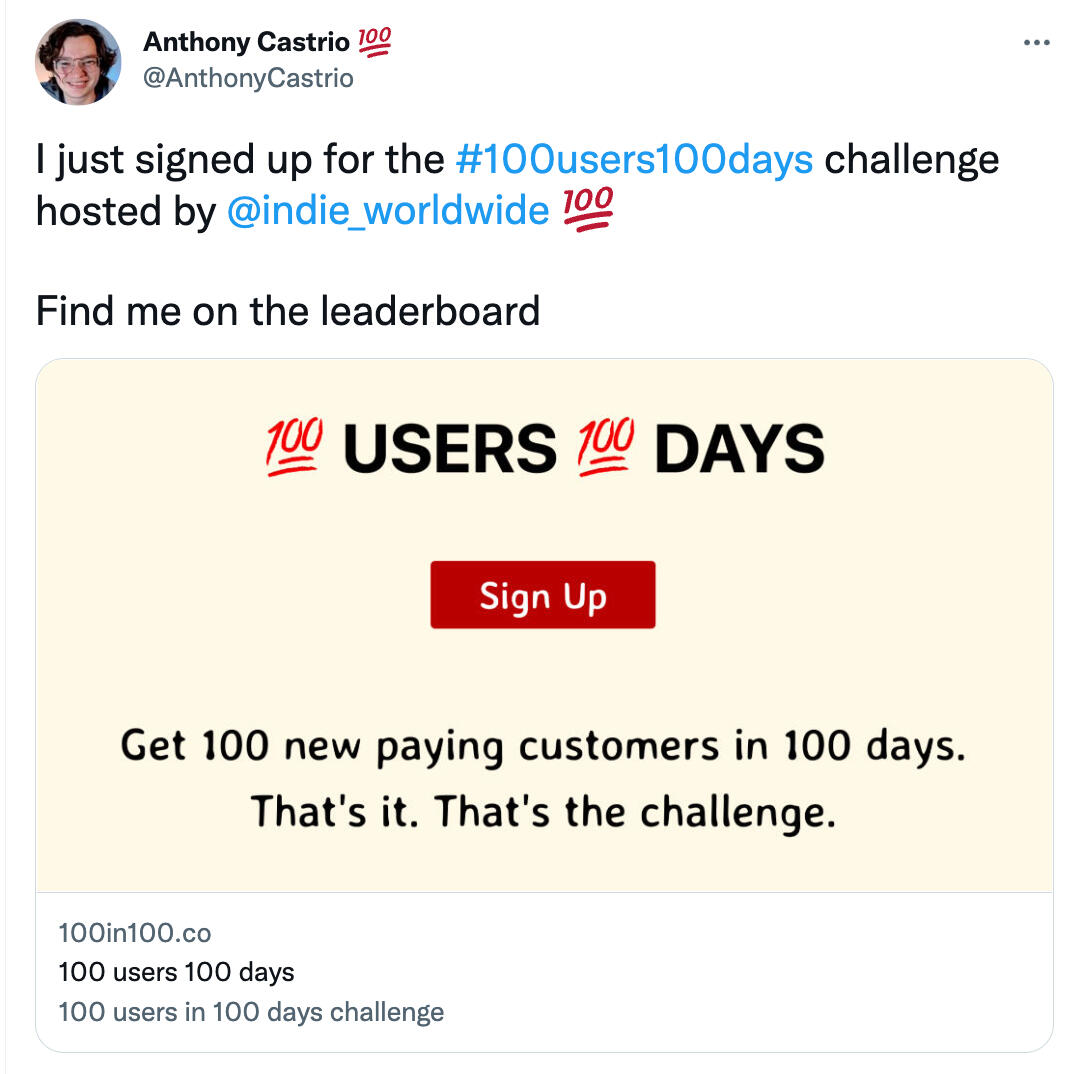 I just signed up for the 100 in 100 challenge hosted by Indie Worldwide